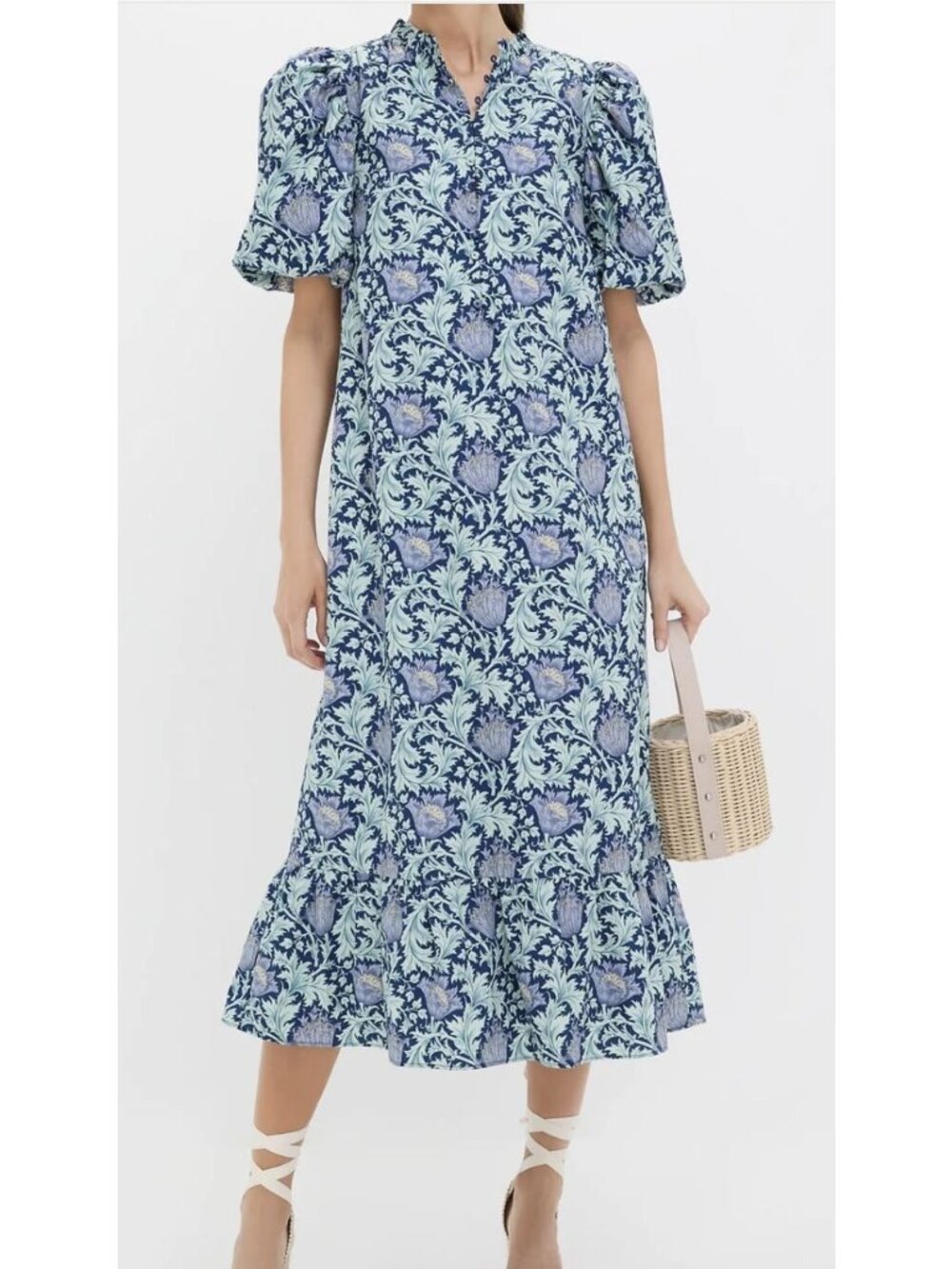 New Hyacinth House Floral Puff Sleeve Midi Dress Medium